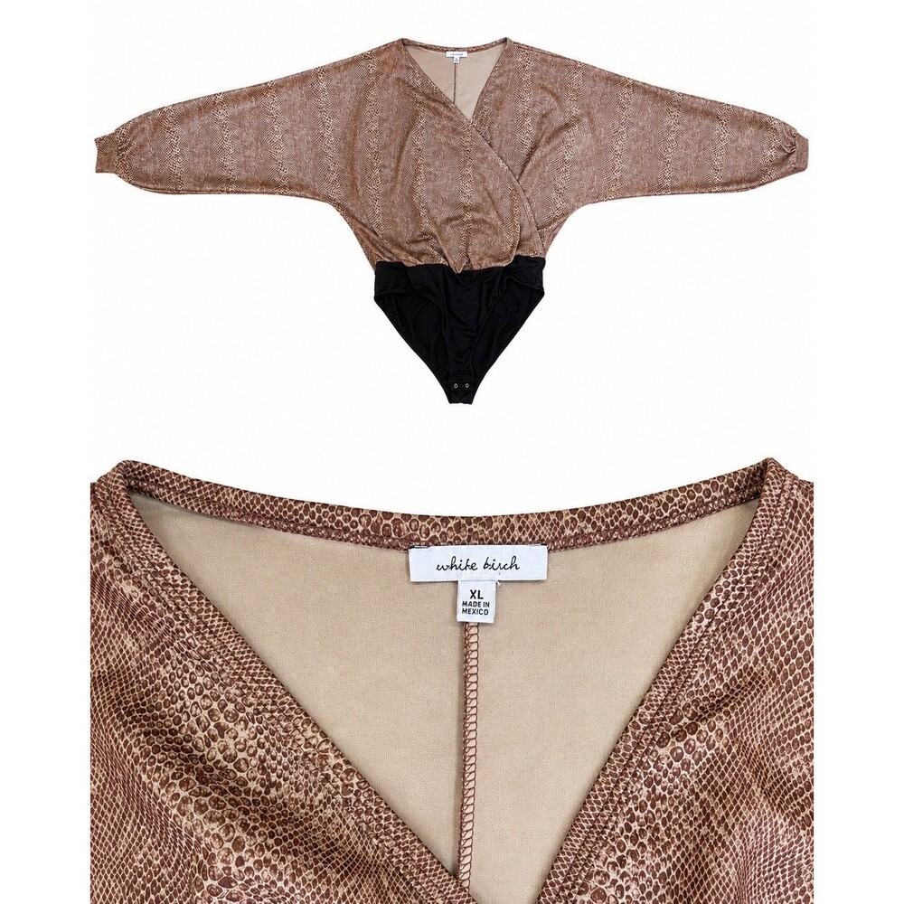 White Birch Snake Print Dolman Sleeve Wrap Bodysuit – Women’s XL